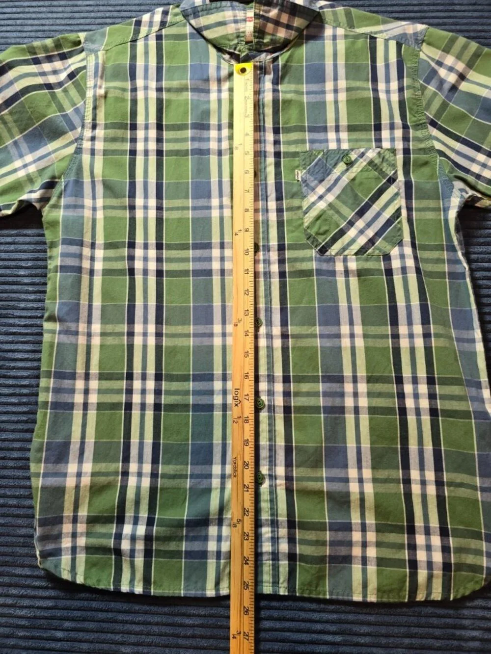 Levi's Mens Shirt Large Short Sleeve Plaid Button Up Green Blue White RN 117508